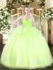 Yellow Green Quinceanera Gown Military Ball and Sweet 16 and Quinceanera with Ruffles Spaghetti Straps Sleeveless Zipper