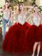 Charming Wine Red Tulle Zipper Scoop Sleeveless Floor Length Quinceanera Gown Beading and Ruffles