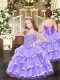 Lavender Organza Lace Up Spaghetti Straps Sleeveless Floor Length Little Girls Pageant Dress Wholesale Appliques and Ruffled Layers