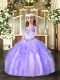 Straps Sleeveless Pageant Dresses Floor Length Beading and Ruffles Lavender Organza