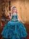 Straps Sleeveless Lace Up Child Pageant Dress Teal Organza