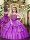 Floor Length Lace Up Custom Made Pageant Dress Lilac for Party and Quinceanera with Beading and Ruffled Layers