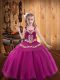 Fuchsia Sleeveless Floor Length Embroidery and Ruffles Lace Up Little Girl Pageant Gowns