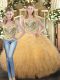 Traditional Floor Length Ball Gowns Sleeveless Gold Quinceanera Gown Lace Up