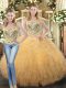 Traditional Floor Length Ball Gowns Sleeveless Gold Quinceanera Gown Lace Up