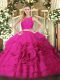 Sleeveless Floor Length Ruffles Zipper Quinceanera Dresses with Hot Pink