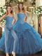 Wonderful Floor Length Lace Up Ball Gown Prom Dress Teal for Military Ball and Sweet 16 and Quinceanera with Beading and Ruffles