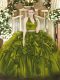 Sleeveless Organza Floor Length Zipper Quinceanera Gown in Olive Green with Ruffles