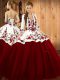 New Arrival Sleeveless Satin and Tulle Floor Length Lace Up Quinceanera Gown in Wine Red with Embroidery