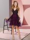 Tulle V-neck Sleeveless Backless Appliques and Ruffles Dama Dress in Burgundy