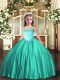 Floor Length Turquoise Little Girl Pageant Dress Satin Sleeveless Appliques