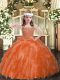 Customized Sleeveless Organza Floor Length Lace Up Pageant Gowns For Girls in Orange Red with Beading and Ruffles