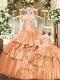 Rust Red Tulle Lace Up Off The Shoulder Sleeveless Floor Length Quinceanera Gowns Beading and Ruffles