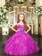Fuchsia Sleeveless Tulle Lace Up Girls Pageant Dresses for Party and Quinceanera