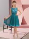 Graceful Empire Teal Scoop Chiffon Sleeveless Knee Length Backless