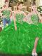 Modern Green Ball Gowns Tulle Sweetheart Sleeveless Beading and Ruffles Floor Length Lace Up Ball Gown Prom Dress