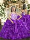 Eggplant Purple Ball Gowns Straps Sleeveless Organza Floor Length Lace Up Beading and Ruffles Little Girls Pageant Dress Wholesale