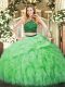 Beauteous Apple Green Halter Top Neckline Beading and Ruffles Quince Ball Gowns Sleeveless Zipper