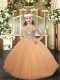 Straps Sleeveless Lace Up Child Pageant Dress Peach Tulle
