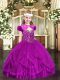 Graceful Floor Length Fuchsia Little Girls Pageant Gowns Straps Sleeveless Lace Up