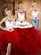 Adorable Wine Red Sleeveless Satin and Organza Lace Up Sweet 16 Dresses for Military Ball and Sweet 16 and Quinceanera
