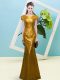 Cheap Floor Length Mermaid Cap Sleeves Gold Prom Dresses Zipper