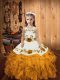 Gold Ball Gowns Straps Sleeveless Organza Floor Length Zipper Embroidery and Ruffles Kids Formal Wear