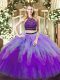 Sleeveless Tulle Floor Length Lace Up Sweet 16 Dresses in Multi-color with Beading and Ruffles