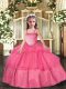 Hot Pink Sleeveless Appliques and Ruffled Layers Floor Length Child Pageant Dress