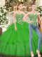Floor Length Lace Up Sweet 16 Dress Green for Military Ball and Sweet 16 and Quinceanera with Beading and Ruffled Layers