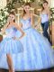 Lavender Lace Up Sweetheart Beading and Ruffles Ball Gown Prom Dress Organza Sleeveless