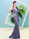 New Style Purple V-neck Zipper Sequins Prom Party Dress Sleeveless