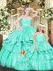 Turquoise Sweetheart Neckline Ruffles Quince Ball Gowns Sleeveless Zipper