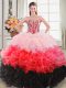 Multi-color Sleeveless Floor Length Beading and Ruffles Lace Up Quinceanera Dress
