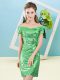 Charming Green Short Sleeves Mini Length Sequins Zipper Dress for Prom