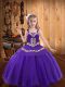 Sleeveless Organza Floor Length Lace Up Little Girl Pageant Dress in Eggplant Purple with Embroidery