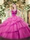 Custom Designed Organza Sleeveless Floor Length 15 Quinceanera Dress and Beading and Appliques