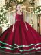 Attractive Red Zipper Straps Ruffled Layers Quince Ball Gowns Organza Sleeveless