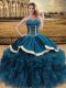 Floor Length Teal Quinceanera Gown Sweetheart Sleeveless Lace Up
