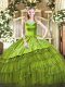 Chic Organza Scoop Sleeveless Side Zipper Beading and Embroidery Sweet 16 Quinceanera Dress in Olive Green