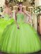 Yellow Green Organza Lace Up Quinceanera Gowns Sleeveless Floor Length Beading and Ruffles