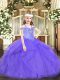 Off The Shoulder Sleeveless Tulle Little Girls Pageant Dress Beading and Ruffles Lace Up