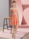 New Arrival Mini Length Orange Red Evening Dress Scoop Cap Sleeves Lace Up