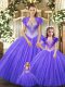 Purple Lace Up Straps Beading Vestidos de Quinceanera Tulle Sleeveless