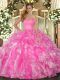 Floor Length Ball Gowns Sleeveless Rose Pink Vestidos de Quinceanera Lace Up