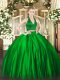 Floor Length Green Quinceanera Gown Halter Top Sleeveless Zipper