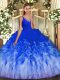 Ruffles Ball Gown Prom Dress Multi-color Backless Sleeveless Floor Length