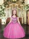 Dramatic Floor Length Rose Pink Little Girl Pageant Gowns Scoop Sleeveless Lace Up