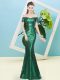 Suitable Dark Green Zipper Homecoming Dress Sequins Short Sleeves Floor Length