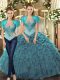 Flirting Teal Lace Up Straps Beading and Ruffles Sweet 16 Quinceanera Dress Tulle Sleeveless